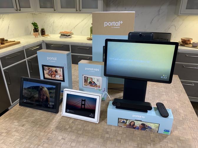 Facebook launches Portal TV, a TV box that supports video calls, and shows two new Portals at the same scene