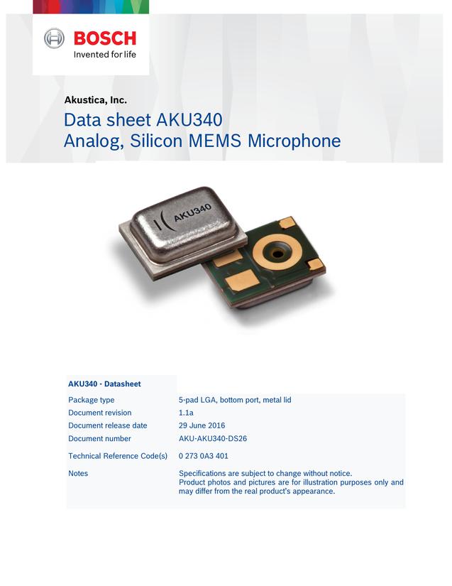 MEMS-микрофон Akustica AKU340 предназначен для смартфонов и других мобильных устройств
