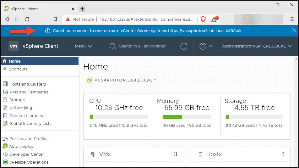 Could not connect to one or more vCenter server systems 443 ...