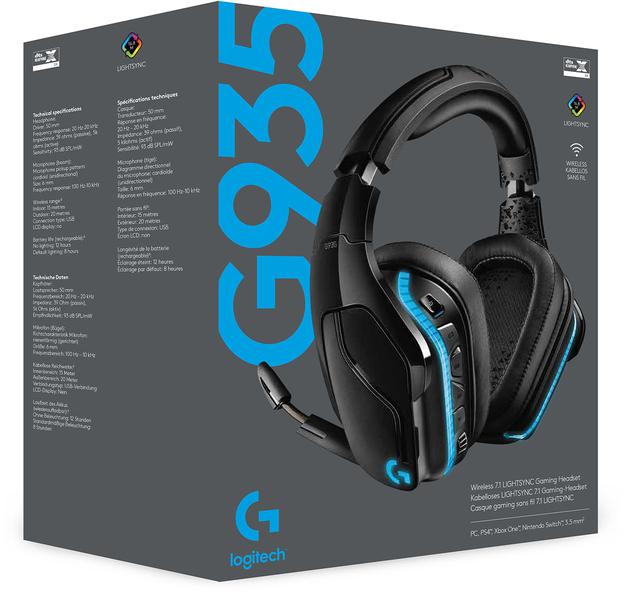 Logitech G935 Wireless DTS:X 7.1 Surround Sound LIGHTSYNC RGB PC Gaming Headset - Black/Blue