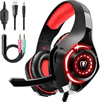 Casque de jeu Casque Xbox One avec son surround stéréo, Casque de jeu PS4 avec micro et lumière LED Casque antibruit sur l&#39;oreille Compatible avec PC, PS4, PS5, Xbox One, Mac