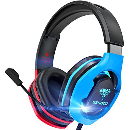 BENGOO G9500 Gaming Headset Headphones for PS4 Xbox One PC Controller, Over Ear Headphones with 720° Noise Cancelling Mic, Bicolor LED Light, Soft Memory Earmuffs for Gamecube Super Nintendo PS5