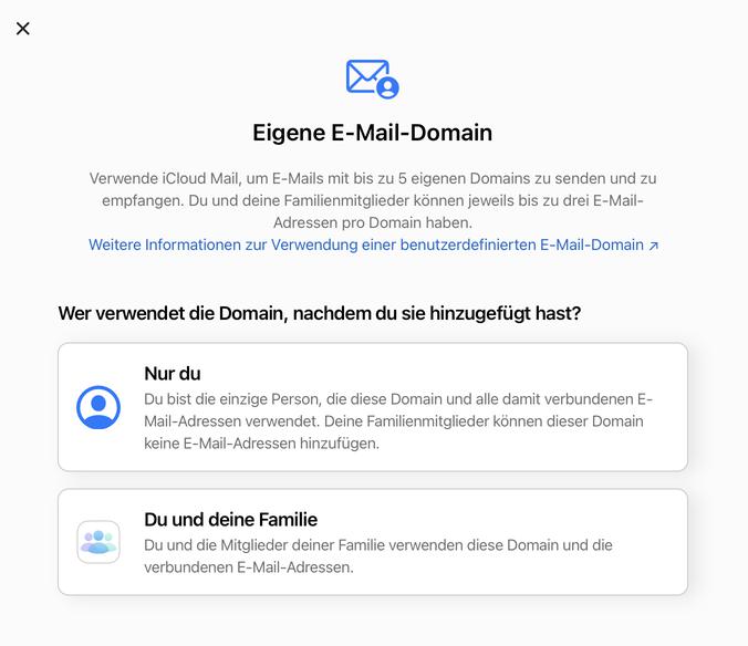 Apple iCloud: Eigene E-Mail-Domain mit iCloud+