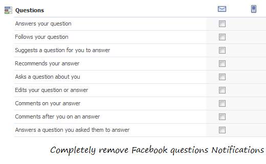 Disable or Remove Facebook Questions And Notification Emails 