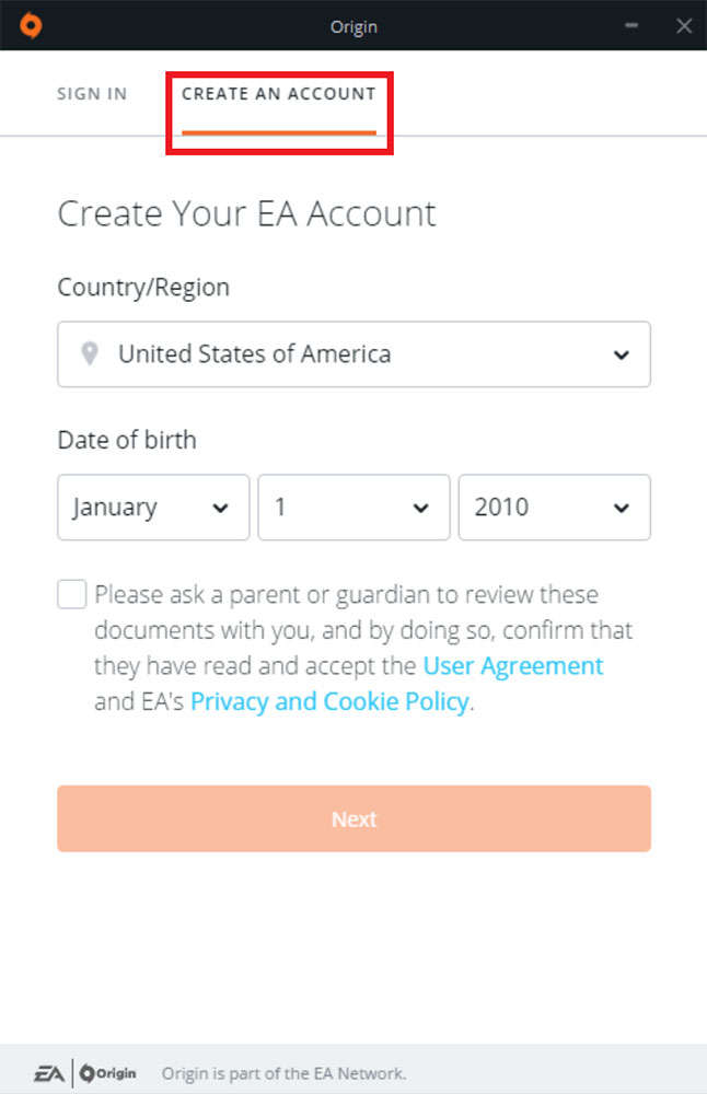 Origin - How to set up an underage EA Account for your child