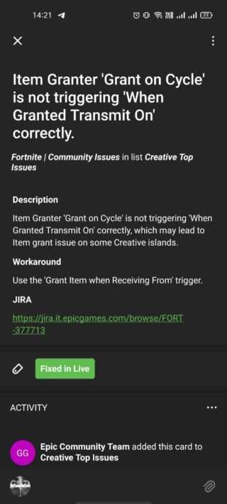 Epic looking into issues with Fortnite Fishing Spots, scrolling Voice Chat player list, & Item Granter 'Grant on Cycle' not triggering 