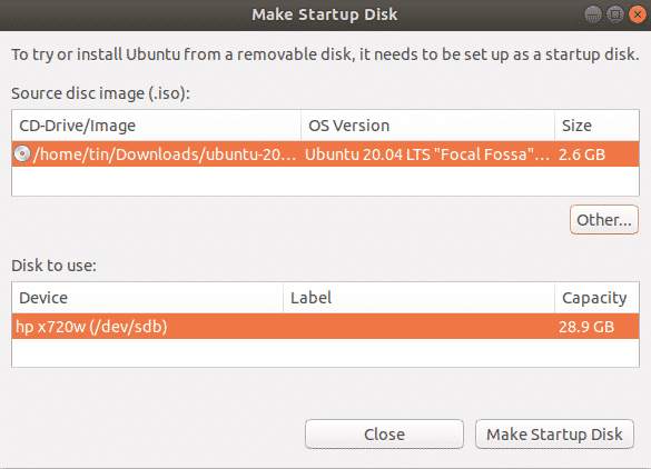 Führen Sie Ubuntu 20.04 vom USB -Stick - Linux -Hinweis aus