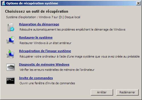 Utiliser le disque de réparation de Windows 