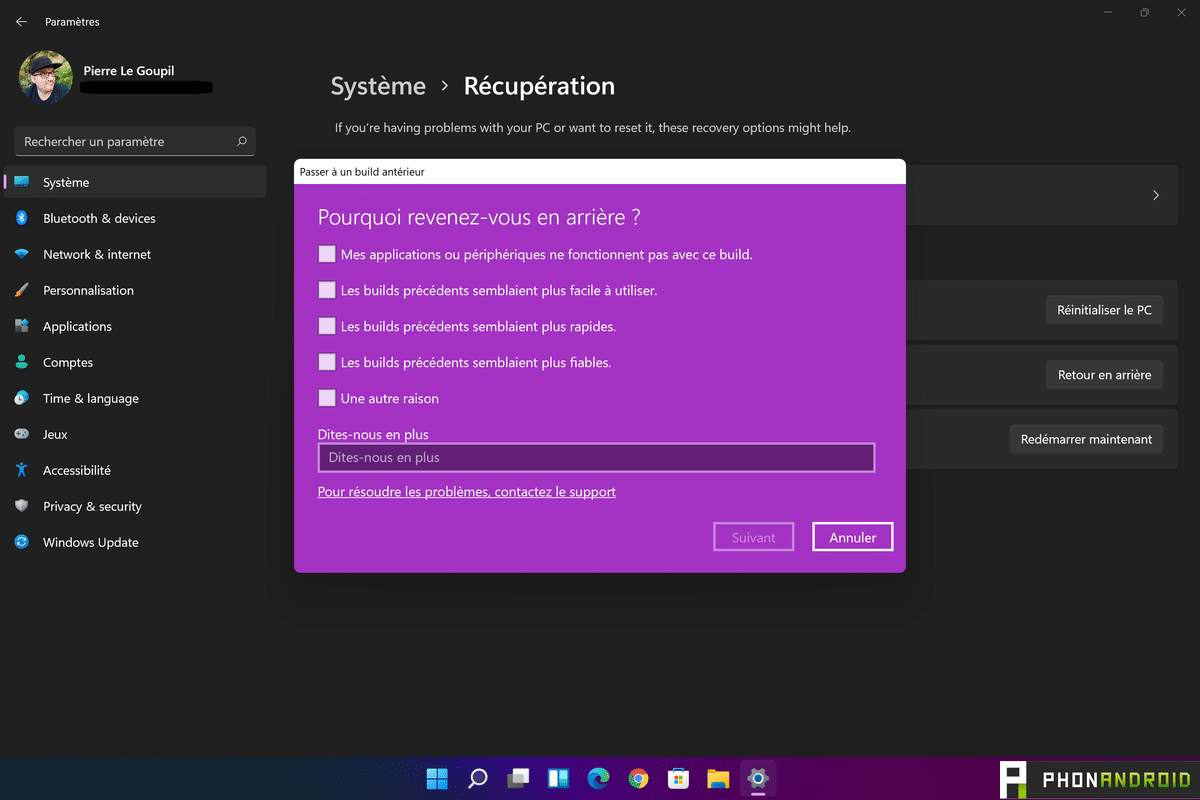 PhonAndroid Windows 11 : comment désinstaller la mise à jour et repasser sur Windows 10 