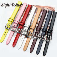 Universal Genuine Patent Leather Watch Bracelet Women Thin Strap Mini Watch Band For Fossil CK Seiko Small Size Female Slim Band