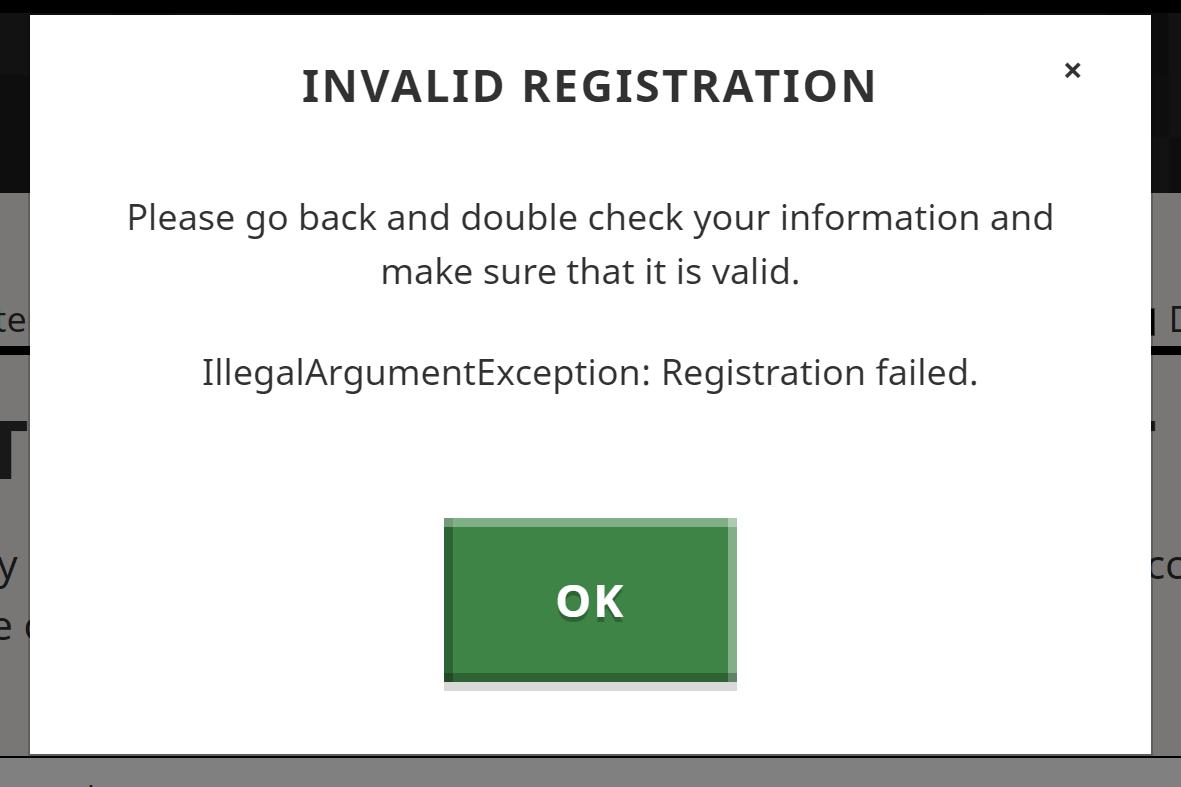 Registration error