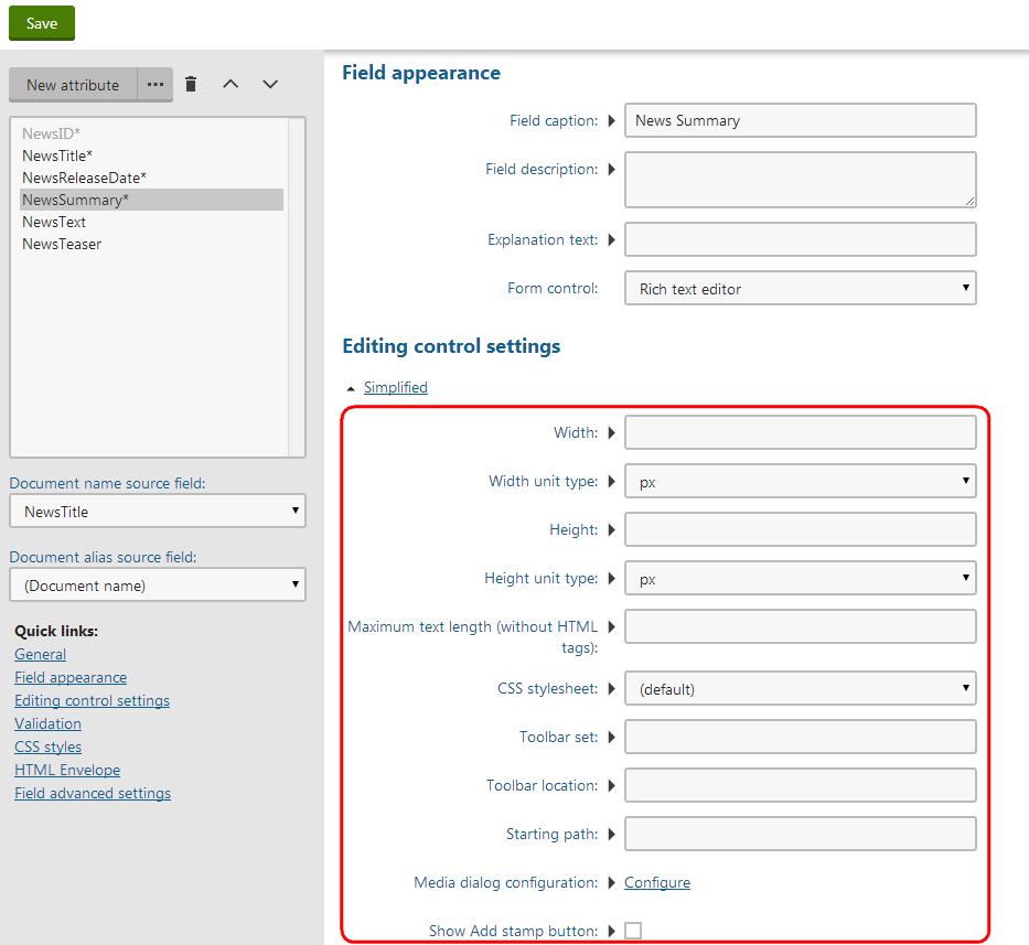 Form parameters