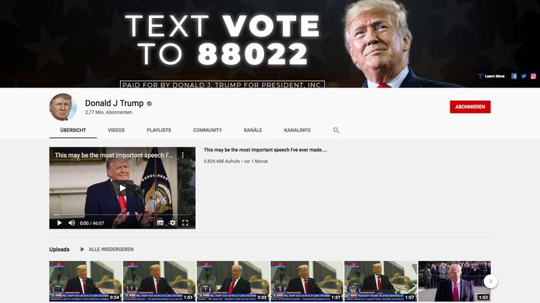 Youtube: Kanal von Donald Trump für mindestens eine Woche gesperrt