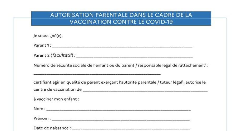 Nouvelle attestation d’autorisation parentale pour la vaccination contre la Covid-19 