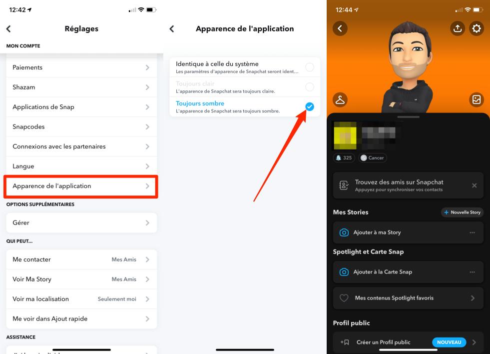 Snapchat: How to activate Dark Mode on iOS?
