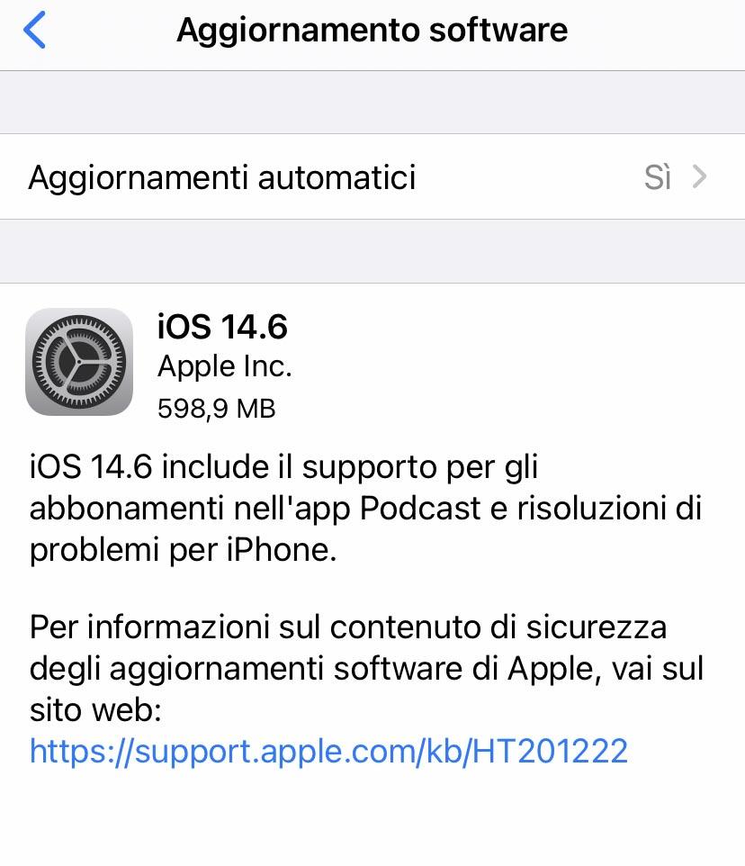 Apple ha rilasciato aggiornamento a iOS 14.6 e iPadOS 14.6