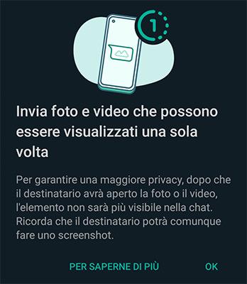 WhatsApp, arriva la modalità 'Visualizza una volta' per foto e video: ecco come funziona 