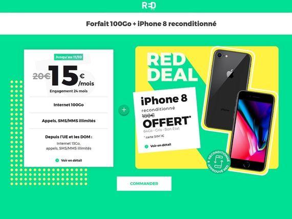 RED by SFR : Le RED Deal vous offre un iPhone 8 reconditionné avec le forfait mobile 100 Go à 15€/mois jusqu’au 11 octobre