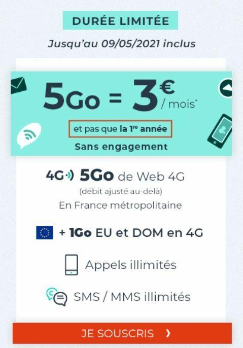 Top 3 forfaits 5 Go dès 3€99 : Cdiscount Mobile, B&You et RED by SFR 