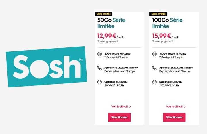 Sosh frappe fort avec deux nouvelles offres 50Go et 100Go à partir de 12,99€/mois 