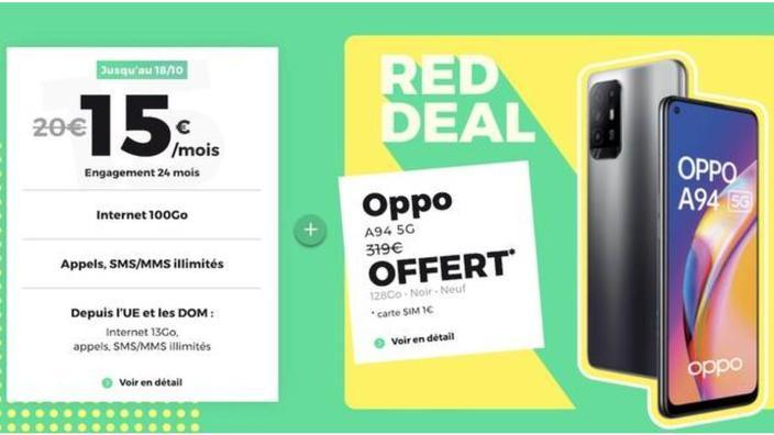 RED by SFR: le Oppo A94 5G est offert grâce au forfait mobile RED 100 Go