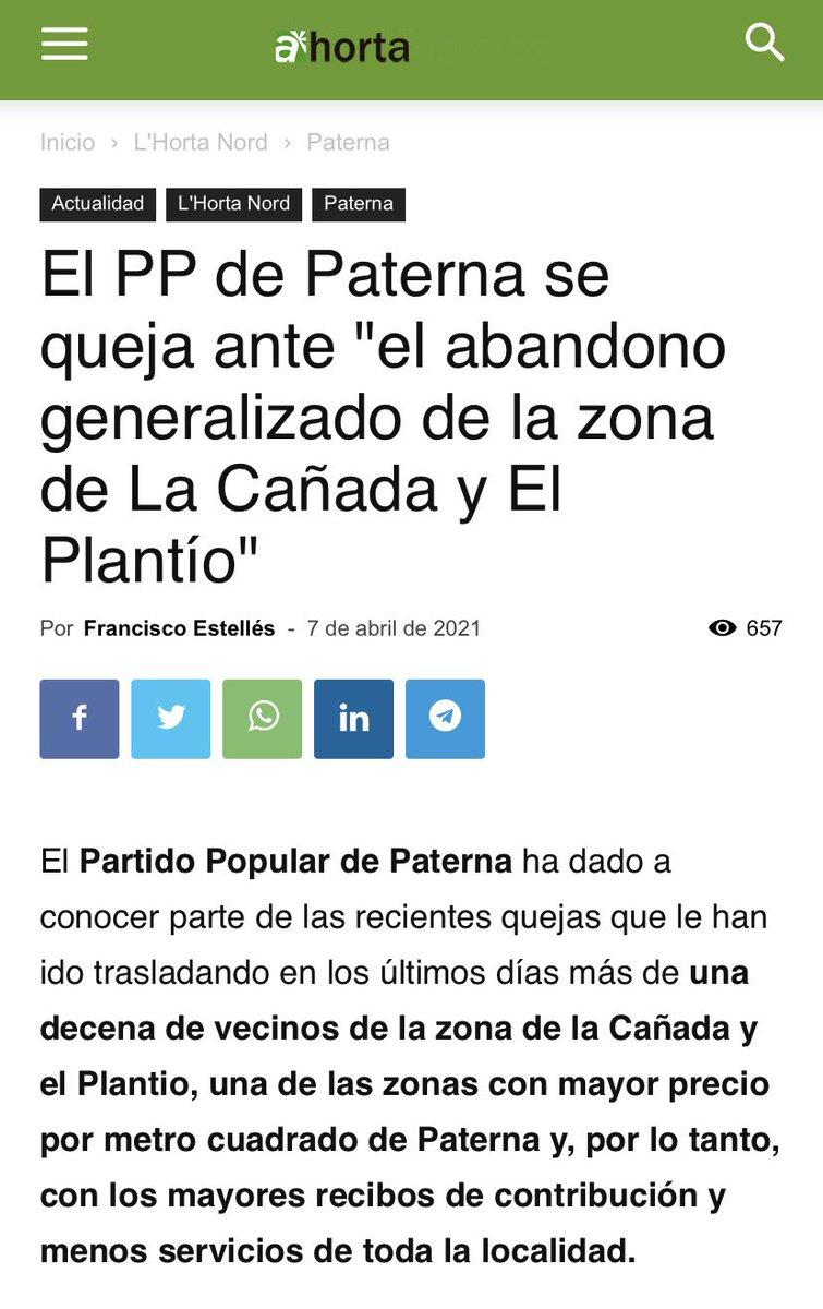 El PP de Paterna se queja ante "el abandono generalizado de la zona de La Cañada y El Plantío"
