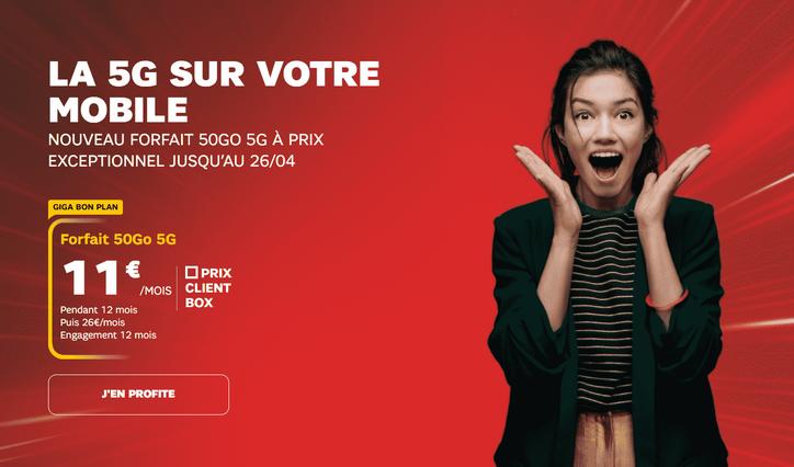 Un Giga Bon Plan 50Go de 5G à durée limitée et pour 11€ seulement chez SFR 