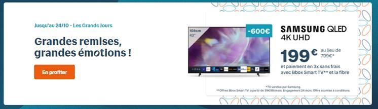 Les Grands Jours : Offrez-vous une Smart TV QLED 4K Samsung pour 199€ seulement grâce à Bouygues Telecom
