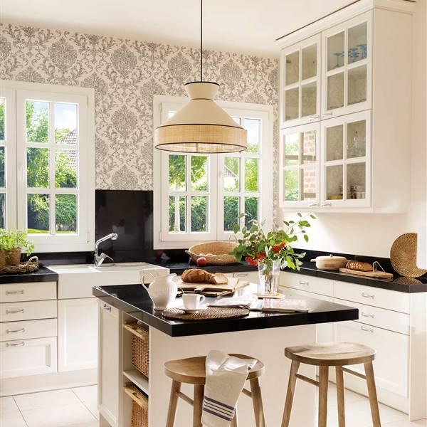 Fashionable kitchens have cabinets in walnut finish