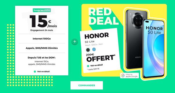 Red by SFR: This 100 GB mobile package allows you to receive a Honor 50 Lite 🔥