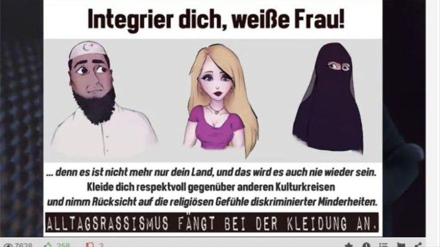 'Intégrate, mujer blanca', el cartel islamófobo creado por un youtuber para atacar a los musulmanes
