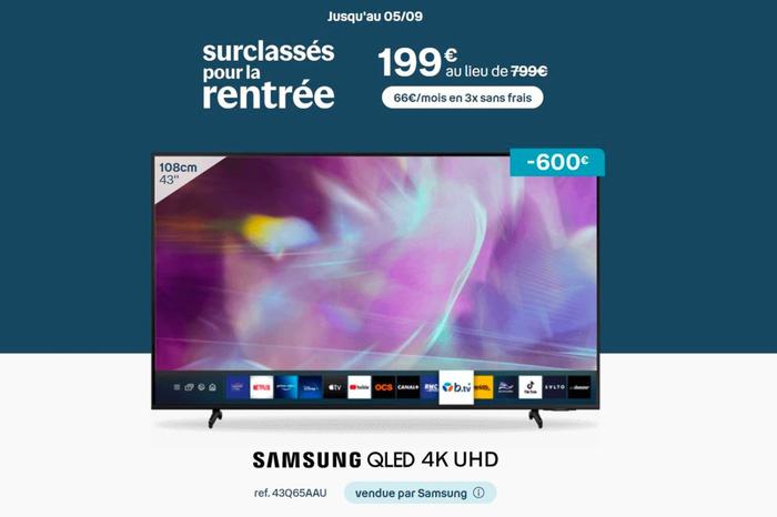 The SAMSUNG 43 ″ QLED 4K SMART TV is only € 199 at Bouygues Telecom (-600 €)