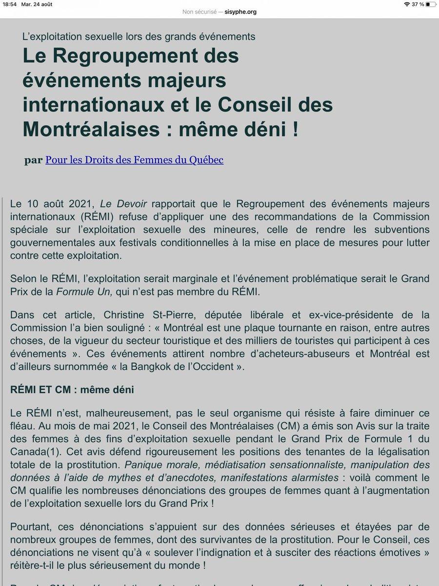 Sisyphe - Le Regroupement des événements majeurs internationaux et le Conseil des Montréalaises : même déni !