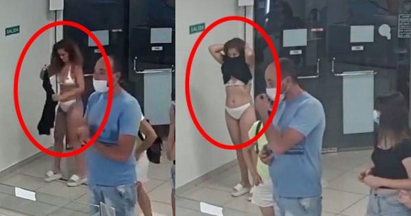 Mujer quedó en ropa interior para usar su vestido como tapabocas