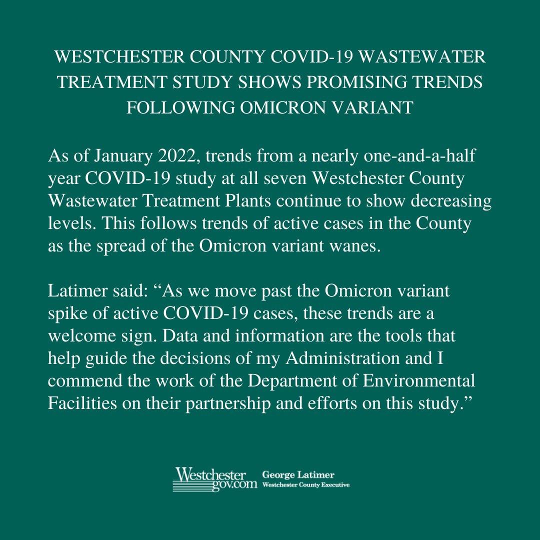 Westchester County COVID-19 Wastewater Treatment Study Shows Promising Trends Following Omicron Variant 