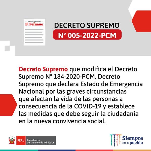 El Peruano - Decreto Supremo que modifica el Decreto Supremo N° 184-2020-PCM Decreto Supremo que declara Estado de Emergencia Nacional por las graves circunstancias que afectan la vida de las personas a consecuencia de la COVID-19 y establece medidas que 