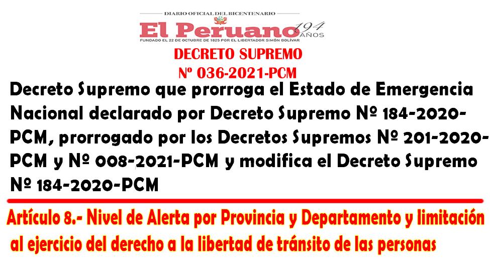 El Peruano Decreto Supremo que modifica el Decreto Supremo N° 184-2020-PCM 