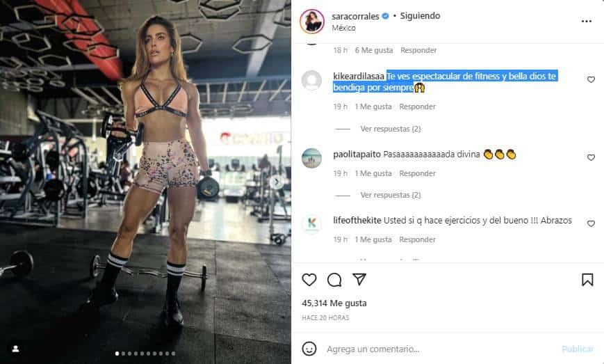 Sara Corrales presumió su tonificado cuerpo en el gym