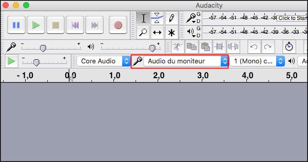 Choix et visualisation de la source du microphone dans Audacity