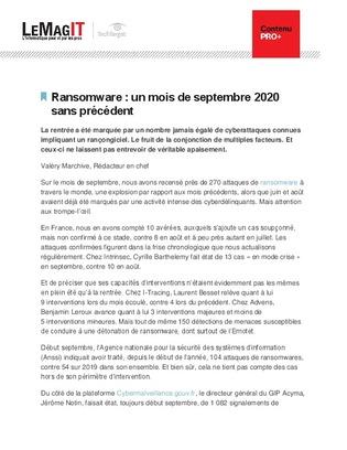 Ransomware : un mois de septembre 2020 sans précédent