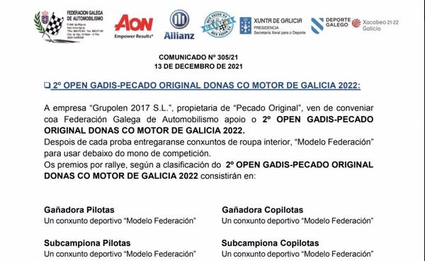La Federación Galega de Automobilismo cancela unos premios en los que daba ropa interior deportiva a las ganadoras 