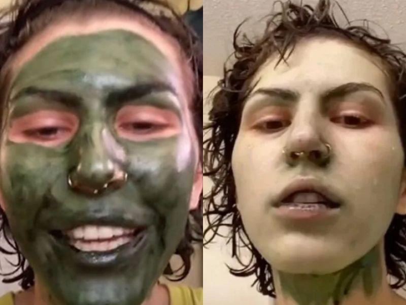 Por inventarse mascarillas caseras, ella terminó con la cara verde (y no es la única) 