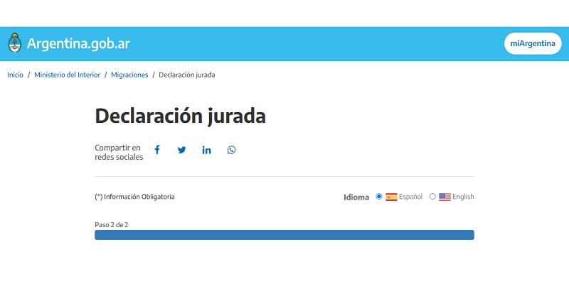 ARREGLADO: La declaración jurada de migraciones se actualizó