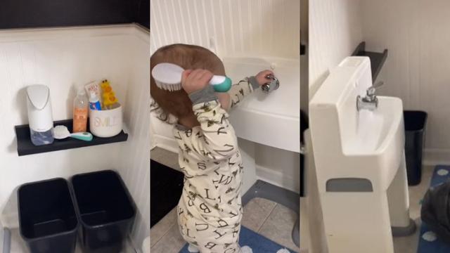 Dos padres construyen un cuarto de baño en miniatura para su hijo pequeño Dos padres construyen un cuarto de baño en miniatura para su hijo pequeño 