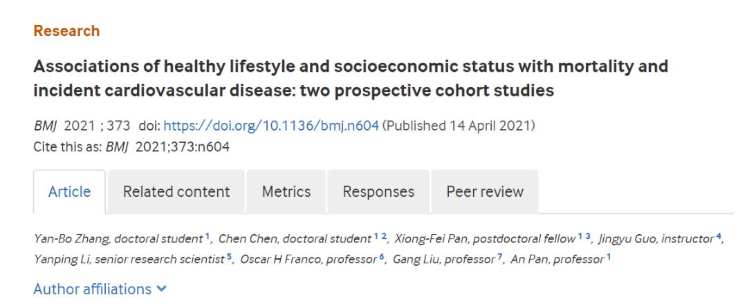 Associations of healthy lifestyle and socioeconomic status with mortality and incident cardiovascular disease: two prospective cohort studies 