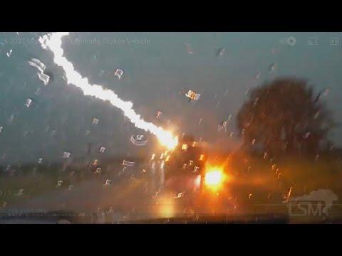 A Jeep Grand Cherokee is struck by multiple lightning strikes in Kansas