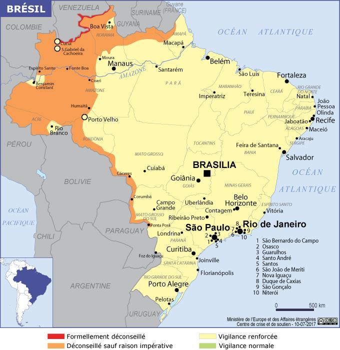 Brésil Inscrivez-vous Assurance voyage Destinations Niveaux de risque 