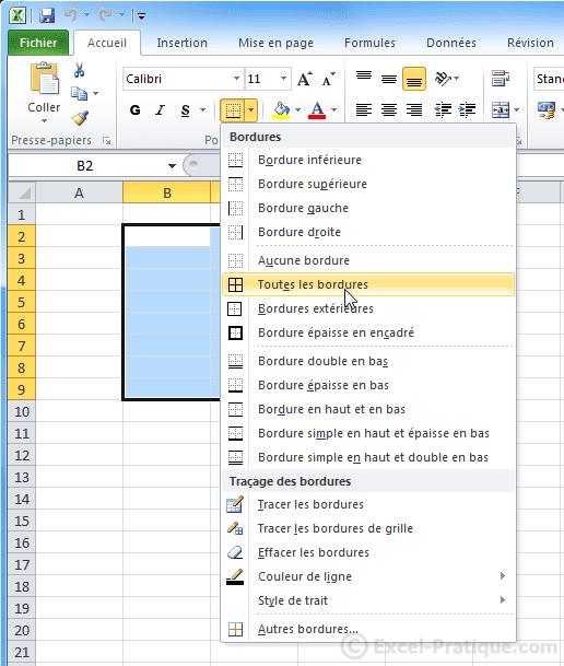 Comment dessiner des bordures sur Excel ? 