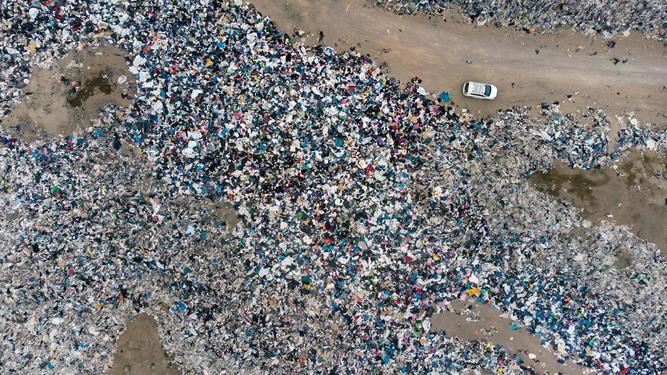 A cemetery of clothing in the middle of the desert
