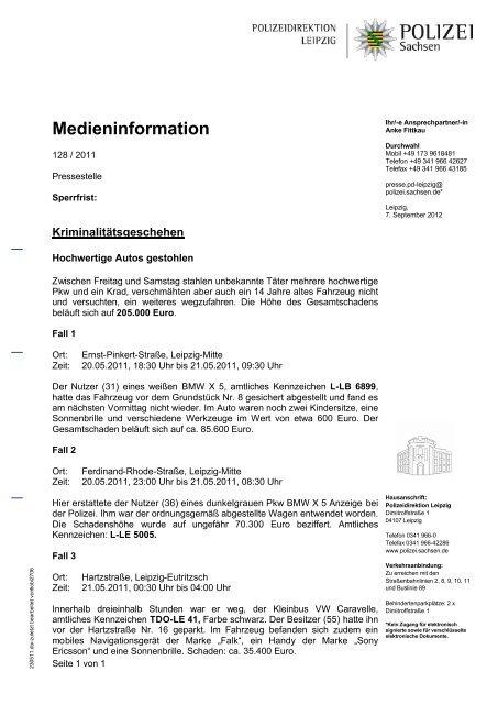 Medieninformation der Polizeidirektion Leipzig Nr. 583|21